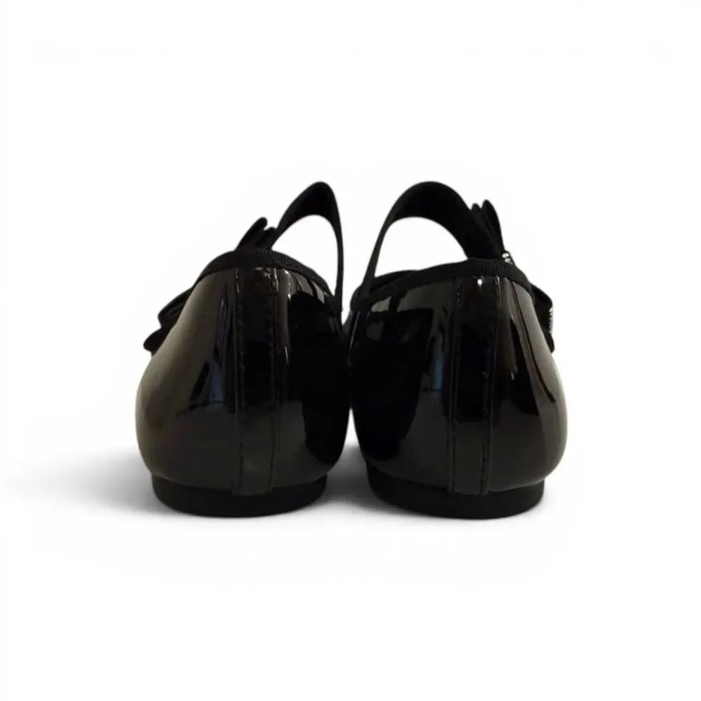 Jessica Simpson Big Girls Amy Black Patent Crystal Bow Ballet Flat, New! Size 5